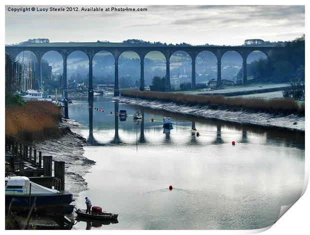 Christmas at Calstock viaduct Print by Lucy Steele