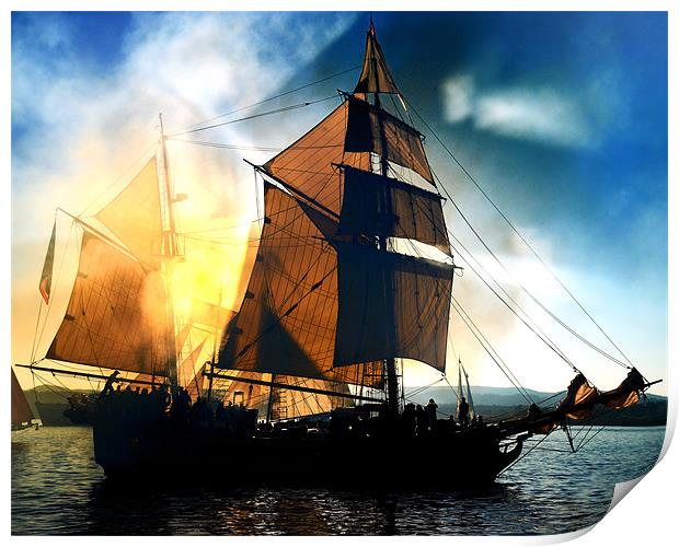 Tall Ship at Sunset Print by Steve James