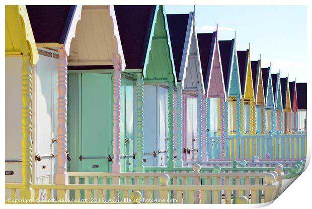 Beach Huts Print by Sarah Hawksworth