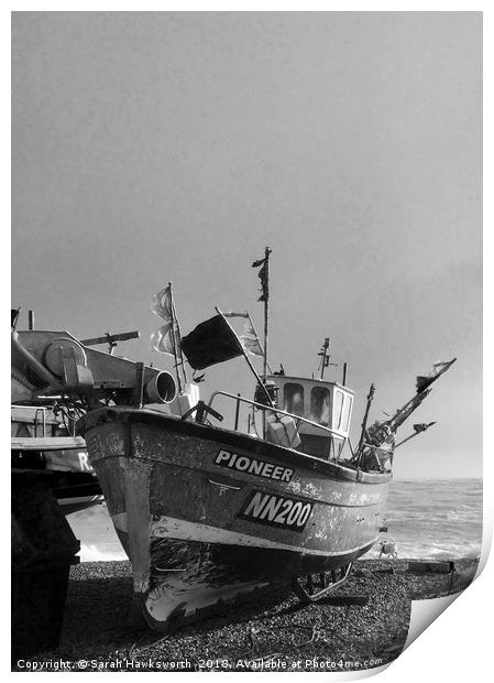 Fishing Boat at St Leonards on Sea Print by Sarah Hawksworth