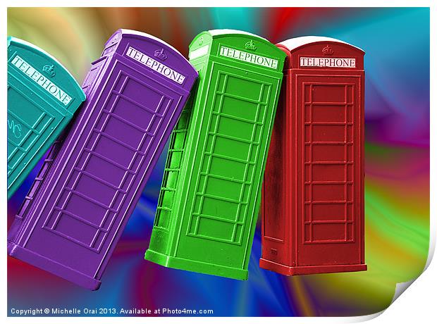 Multi coloured Phone Boxes Print by Michelle Orai
