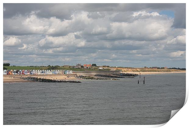 Southwold View of Beach Huts Print by Linda Brown