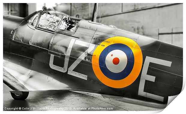 Sunlight On Spitfire - BW Print by Colin Williams Photography
