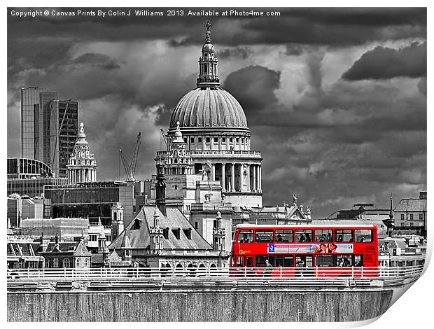 The Red Bus And Saint Pauls Cathederal london Print by Colin Williams Photography