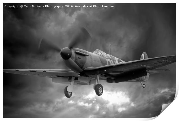 Guy Martin`s Spitfire on Finals Duxford 2015 2 BW Print by Colin Williams Photography