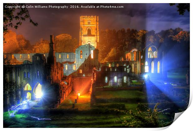 Fountains Abbey Yorkshire Floodlit - 2 Print by Colin Williams Photography