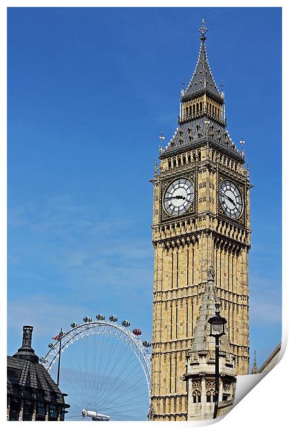 Big Ben and London Eye Print by Tony Murtagh
