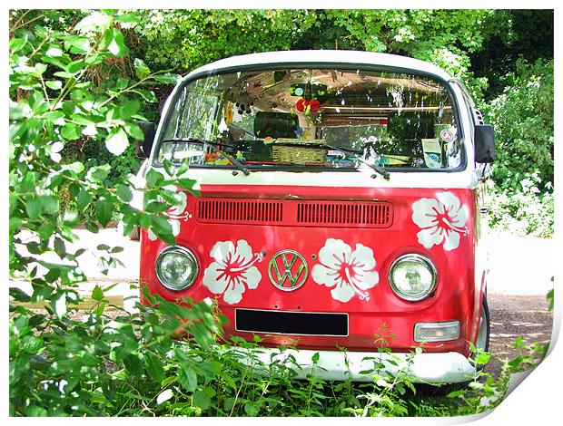 Pink Vw Camper Van Print by Gillian Oprey