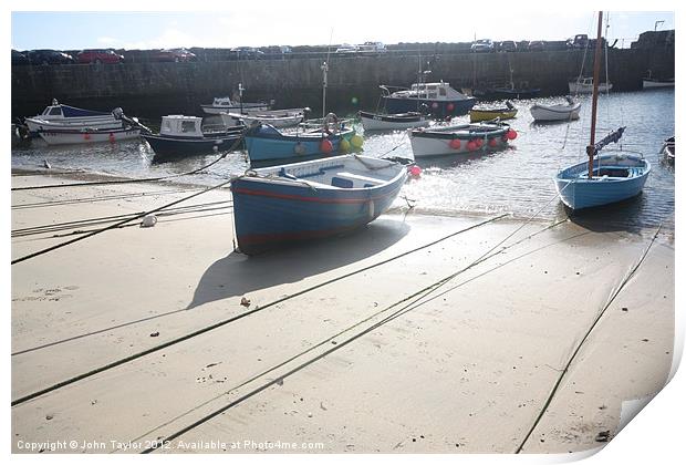 Boats at Mousehole Harbour Print by John Taylor