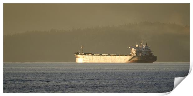 TANKER SUNSET cargo ship waiting to dock vancouver Print by Andy Smy