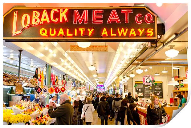 PIKES WALK Pikes Place Public Market Loback Meat C Print by Andy Smy