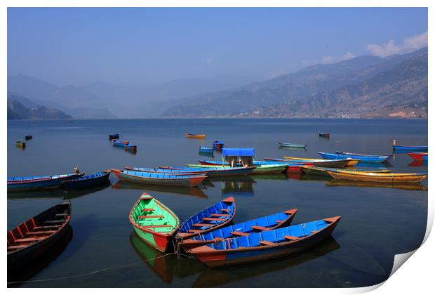 Boats On Phewa Lake, Pokhara, Nepal  Print by Aidan Moran