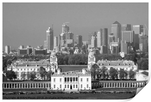  Queens House and Canary Wharf from Greenwich  Print by Aidan Moran