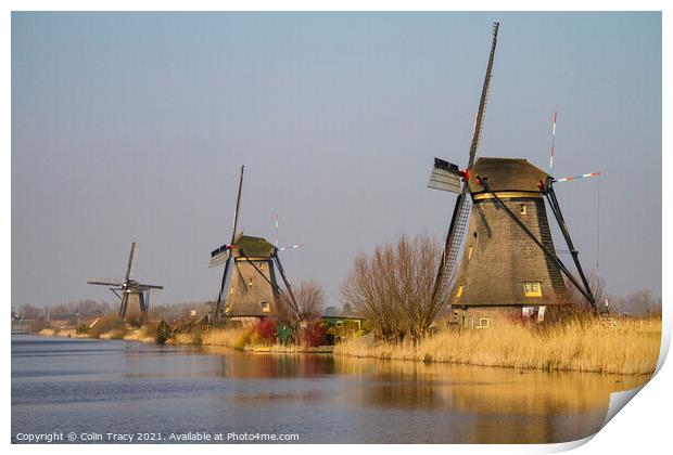 Windmills at Kinderdijk, Holland Print by Colin Tracy