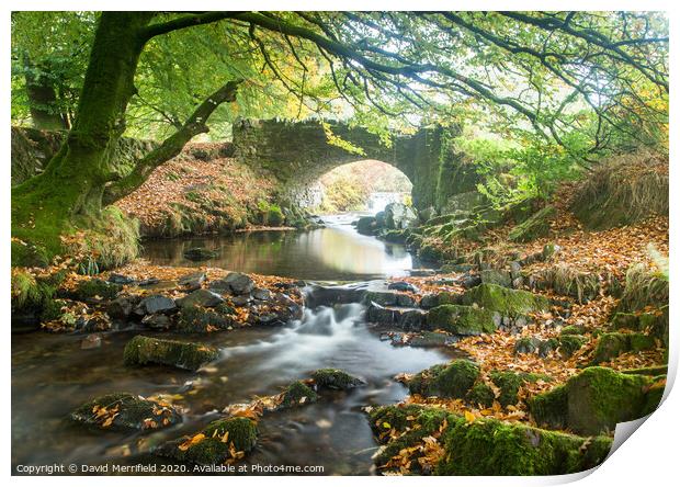 Robbers Bridge at the Lorna Doone Valley (Exmoor) during autumn Print by David Merrifield