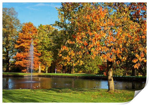 Autumn by the fountain Print by David McCulloch
