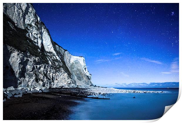 White Cliffs of Dover on a Starry Night Print by Ian Hufton