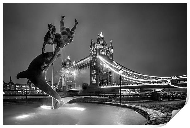 Tower Bridge and Dolphin - mono Print by Ian Hufton