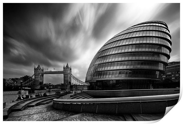  London City Hall and Tower bridge.  Print by Ian Hufton