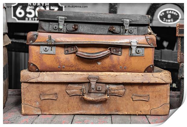 Vintage Suitcases Stacked High Print by John Hastings