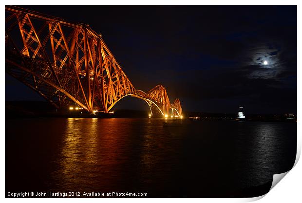 Forth Rail Bridge by moonlight Print by John Hastings