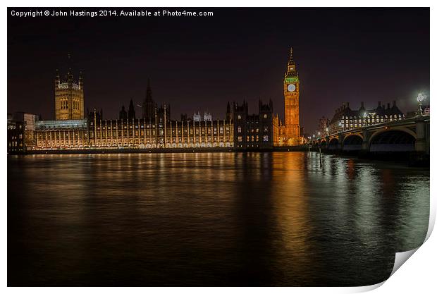 Nighttime Splendor of the Houses of Parliament Print by John Hastings