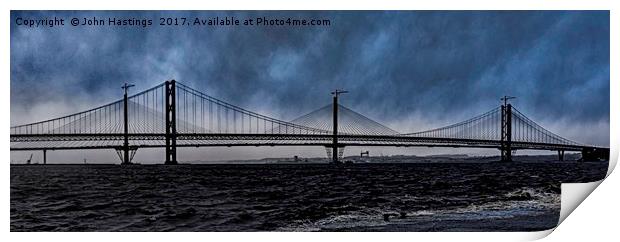 The Forth Road Bridge and The Queensferry Crossing Print by John Hastings
