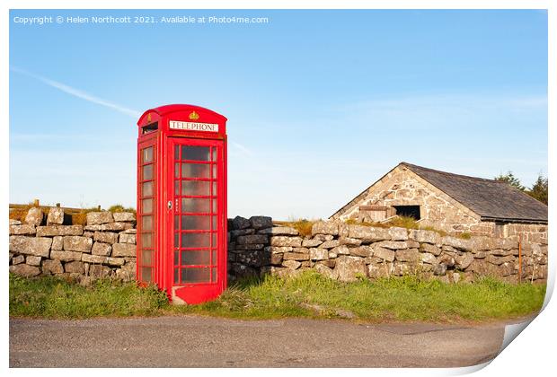 Rundlestone Red Telephone Box Dartmoor Print by Helen Northcott