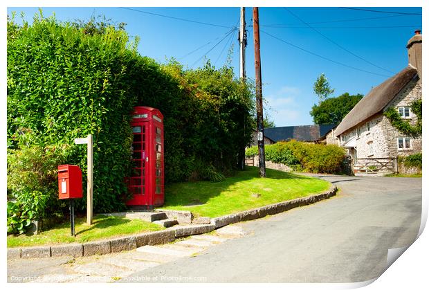 Holne Red Telephone Box Dartmoor Print by Helen Northcott