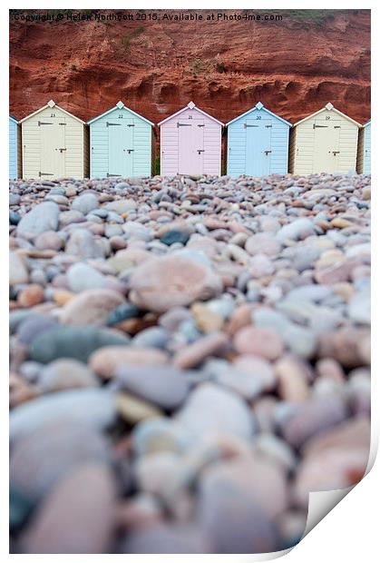  Beach Huts and Pebbles Print by Helen Northcott