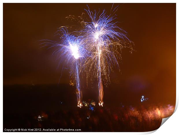 Twinned Fireworks Print by Nick Hirst