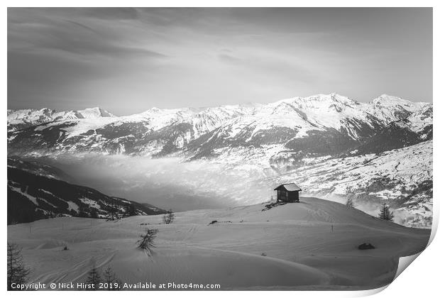 Single hut on the mountain top Print by Nick Hirst