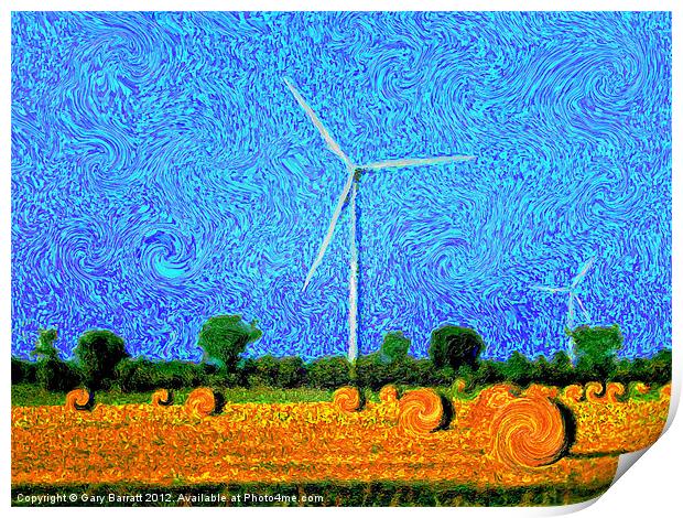 Windmills In A Field Print by Gary Barratt