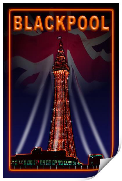 Blackpool Tower Orange Neon Print by Gary Barratt