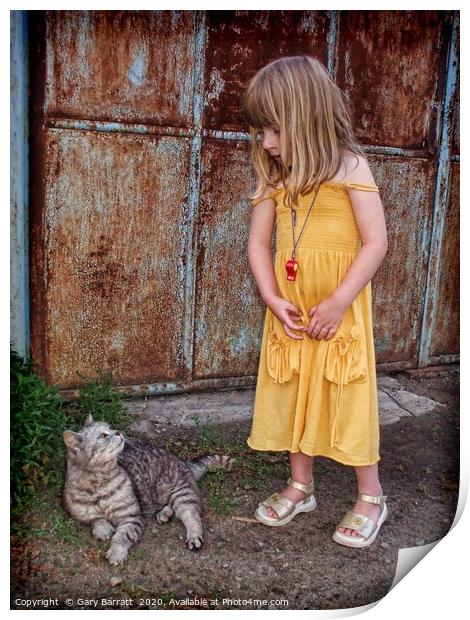 A Girl And A Cat. Print by Gary Barratt