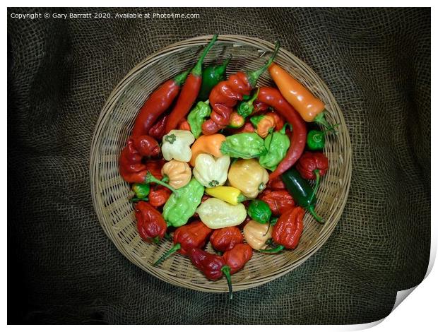 Hot Peppers In A Basket Print by Gary Barratt