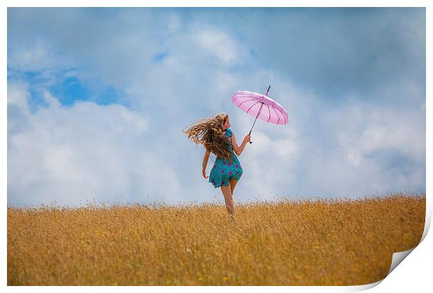 Young Girl with Pink Umbrella Print by Maggie McCall
