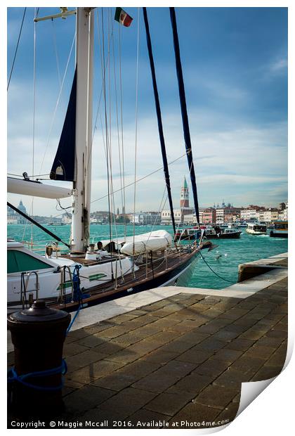 Yacht moored on the Grand Canal Print by Maggie McCall
