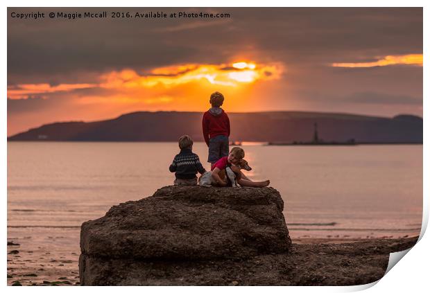 Brothers at  Fort Bovisands, Plymouth at sunset Print by Maggie McCall