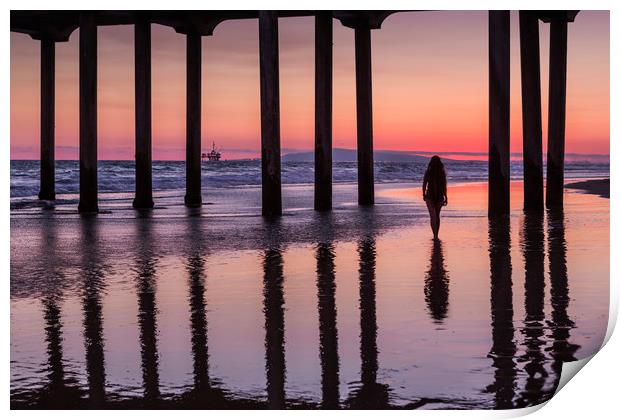 Huntingdon Beach Pier Silhouette at sunset Print by Maggie McCall