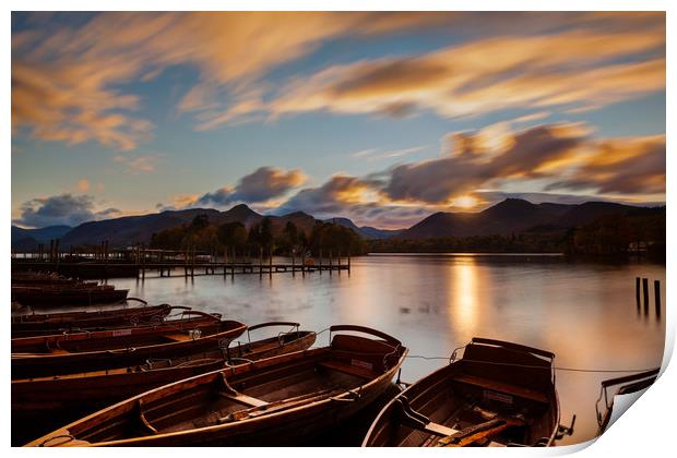 Moored Boats Derwent Water, Lake District. Print by Maggie McCall