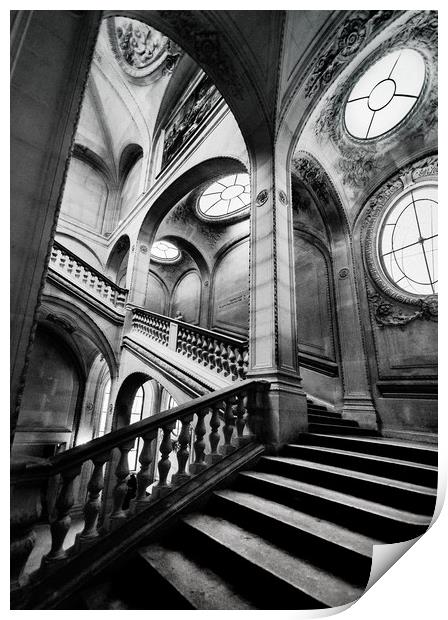 A Stairwell in the Louvre Museum, Paris Print by Maggie McCall