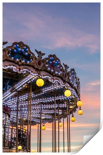 Paris Carousel Sunset Print by Maggie McCall