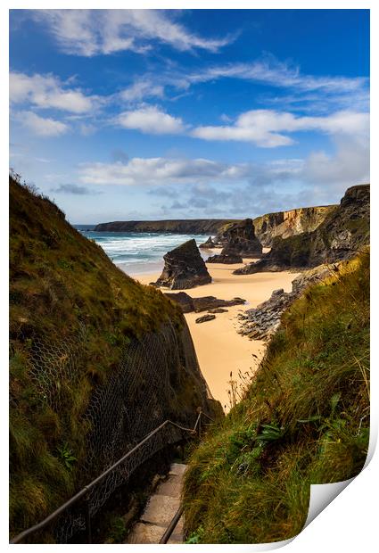 Bedruthan Steps, Cornwall Print by Maggie McCall