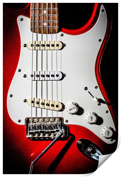 Red Electric Guitar Print by Maggie McCall