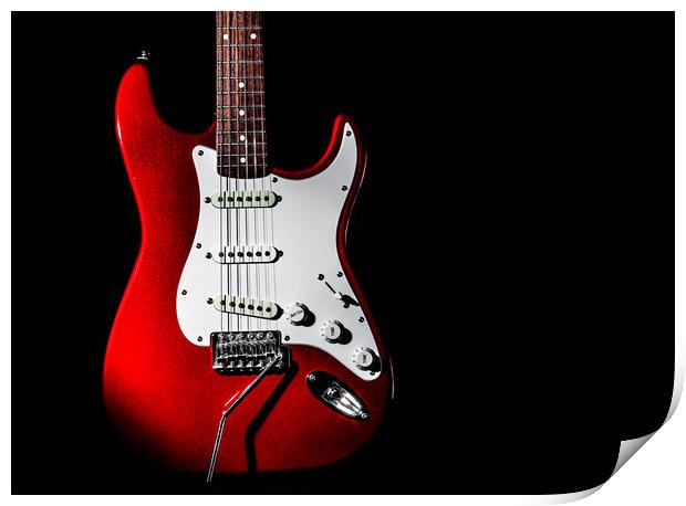Red Electric Guitar Print by Maggie McCall