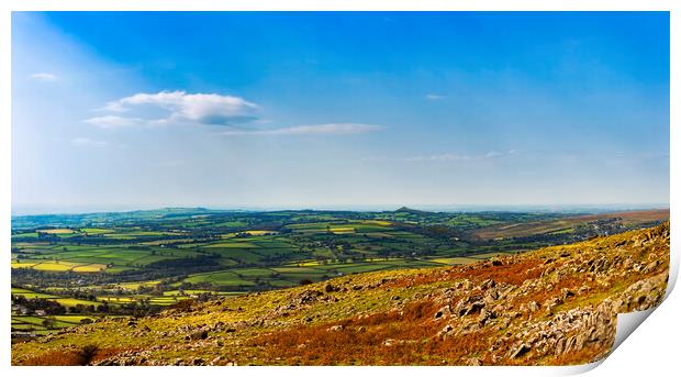 Brentor and Cornwall from Cox Tor, Dartmoor. Print by Maggie McCall