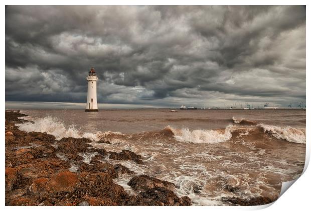 LIGHTHOUSE!!!! ( Perch Rock Before The Storm ) Print by raymond mcbride