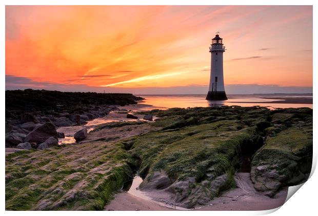 Sunset at Perch Rock Lighthouse Print by raymond mcbride