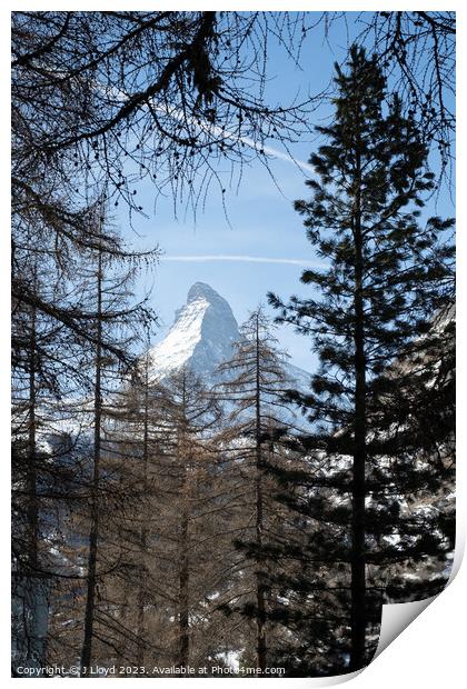 View of the Matterhorn from the hiking trail to Sunnegga, Zermat Print by J Lloyd